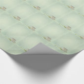 緑のテクスチャの背景にヴィンテージのティーカップ ラッピングペーパー (角)