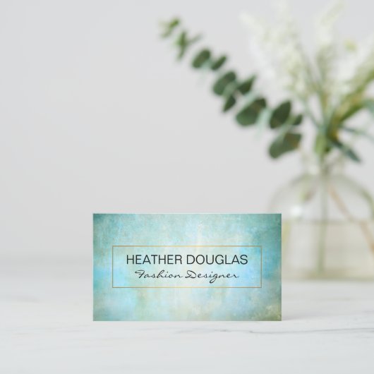 緑のテクスチャの背景 |金ゴールドフレーム 名刺 (スタンド正面)