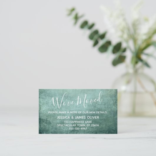緑のテクスチャグランジ「引っ越しました エンクロージャーカード (スタンド正面)