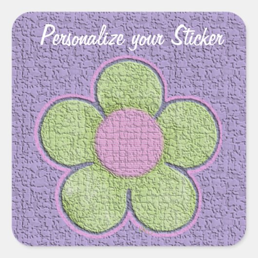 緑のテクスチャ付き花 スクエアシール (正面)