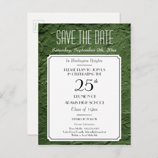 緑のテクスフェイクチャパーティーまたは懇親会日付の保存 案内ポストカード (正面/裏面)