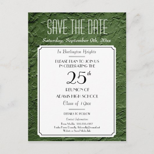 緑のテクスフェイクチャパーティーまたは懇親会日付の保存 案内ポストカード (正面)