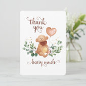 緑のテディベアがビアリー大量のベビーシャワー サンキューカード (スタンド正面)