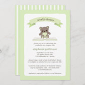 緑のテディ・ブリング・ア・ブック・ベビー・シャワー招待状 招待状 (正面/裏面)