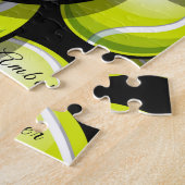緑のテニスボールと選手パターン子供の名前を追加 ジグソーパズル (側面)