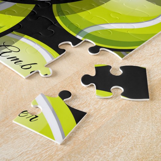 緑のテニスボールと選手パターン子供の名前を追加 ジグソーパズル (側面)