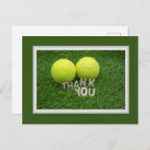 緑のテニスボール2つがデザインされたテニスの感謝カード ポストカード (正面/裏面)