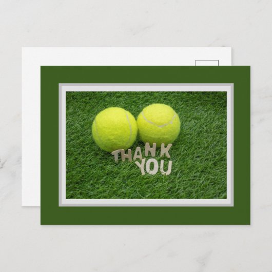 緑のテニスボール2つがデザインされたテニスの感謝カード ポストカード (正面/裏面)