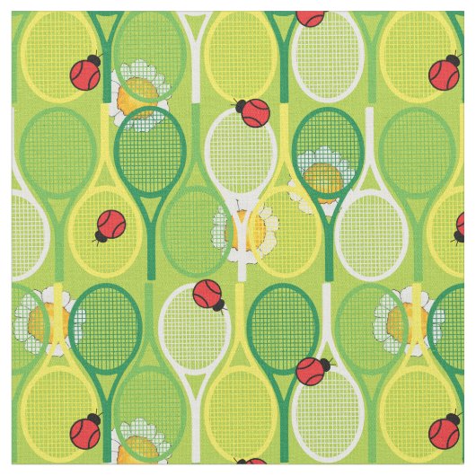 💚🐞🎾緑のテニスラケット、カスタムサイズ ファブリック (クローズアップ)