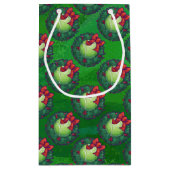 緑のテニス・ボールのクリスマスのリースパターン スモールペーパーバッグ (裏面)