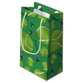 緑のテニス・ボールのラケットおよび網 スモールペーパーバッグ (裏面アングル)