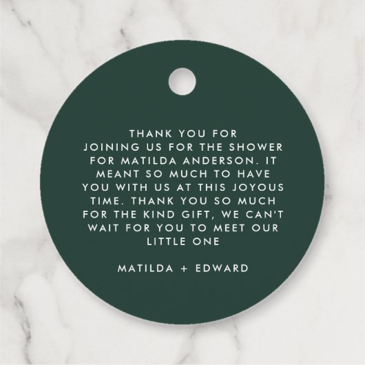 緑のテラコッタの水の色感謝していあなた赤んだシャワー フェイバータグ (裏面)