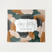 緑のテラコッタ抽象水彩画の誕生日 タペストリー (正面(横))