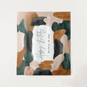 緑のテラコッタ抽象水彩画の誕生日 タペストリー (正面)