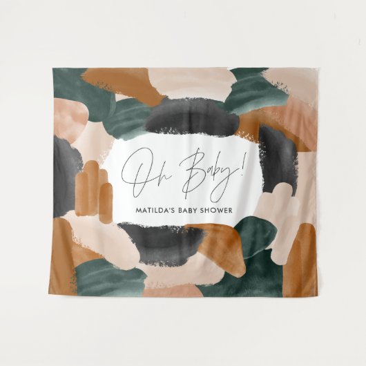 緑のテラコッタ抽象芸術水の色ベビーシャワー タペストリー (正面(横))