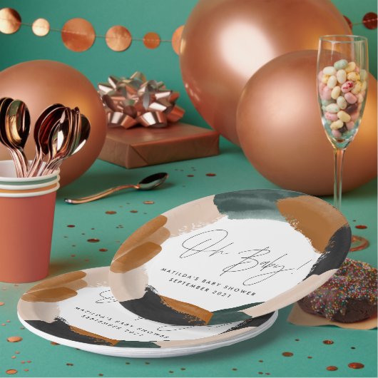 緑のテラコッタ抽象芸術水の色ベビーシャワー ペーパープレート (複数)