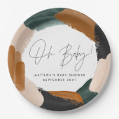 緑のテラコッタ抽象芸術水の色ベビーシャワー ペーパープレート (正面)