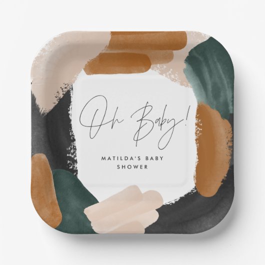緑のテラコッタ抽象芸術水の色ベビーシャワー ペーパープレート (正面)