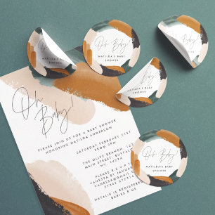 緑のテラコッタ抽象芸術水の色ベビーシャワー ラウンドシール