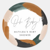 緑のテラコッタ抽象芸術水の色ベビーシャワー ラウンドシール (正面)