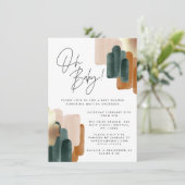 緑のテラコッタ抽象芸術水の色ベビーシャワー 招待状 (スタンド正面)