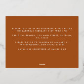 緑のテラコッタ抽象芸術水の色ベビーシャワー 箔招待状 (裏面)