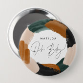 緑のテラコッタ抽象芸術水の色ベビーシャワー 缶バッジ (正面&裏面)