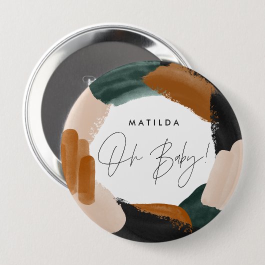緑のテラコッタ抽象芸術水の色ベビーシャワー 缶バッジ (正面&裏面)