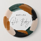 緑のテラコッタ抽象芸術水の色ベビーシャワー 缶バッジ (正面)