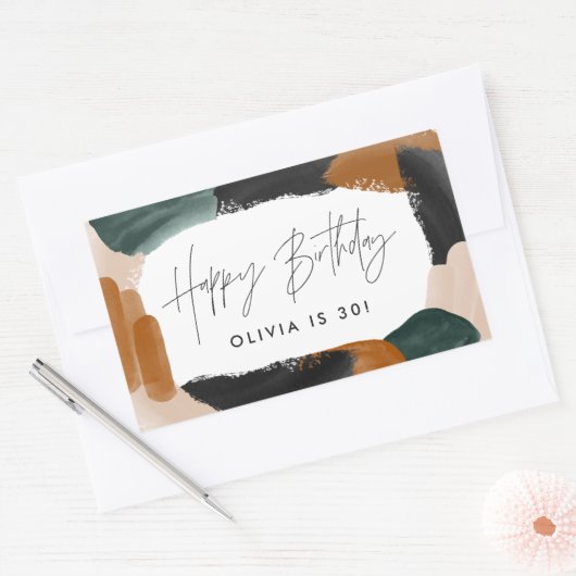 緑のテラコッタ抽象芸術水彩バースデーチャイク 長方形シール (封筒)