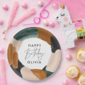 緑のテラコッタ抽象芸術水彩誕生日 ペーパープレート (パーティー)