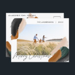 緑のテラコッタ モダン ミニマル 水彩写真 シーズンポストカード<br><div class="desc">予算に優しい 緑のテラコッタ アブストラクト 水彩 モダン スクリプト 1 枚の写真 クリスマス カード。トレンドの緑、ベージュ、テラコッタ カラーウェイ デザイン。</div>