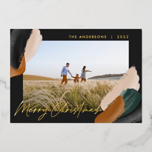 緑のテラコッタ モダン ミニマル 水彩写真 箔シーズンカード (正面)