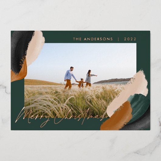 緑のテラコッタ 現代のミニマル 水彩写真 h 箔シーズンカード (正面)