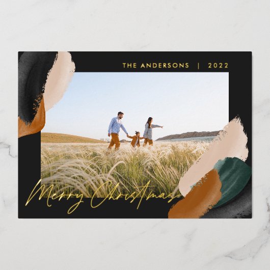 緑のテラコッタ 現代的 ミニマル 水彩写真 箔シーズンカード (正面)