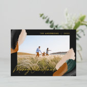 緑のテラコッタ 現代的 ミニマル 水彩写真 箔シーズンカード (立ち正面)