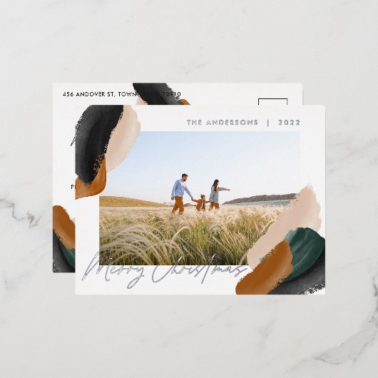 緑のテラモダンコタミニマルの水彩写真h 箔シーズンポストカード (正面/裏面)