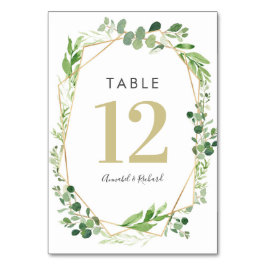 緑のテラリウムと金ゴールド結婚のテーブルカード テーブルナンバー