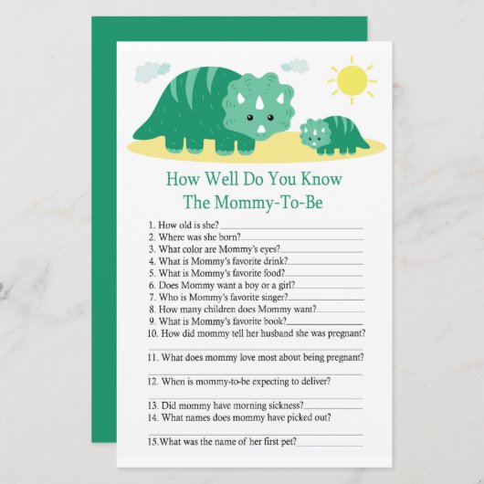 緑のディノベイビーシャワーゲームを知っているどのように良い (正面/裏面)