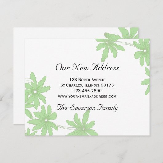 緑のデイジーの新しいアドレスのお知らせ 案内状 (正面/裏面)