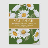 緑のデイジーSmooth Script Photo日付の保存 マグネット招待状 (正面)