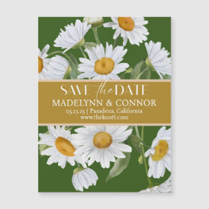 緑のデイジーSmooth Script Photo日付の保存 マグネット招待状