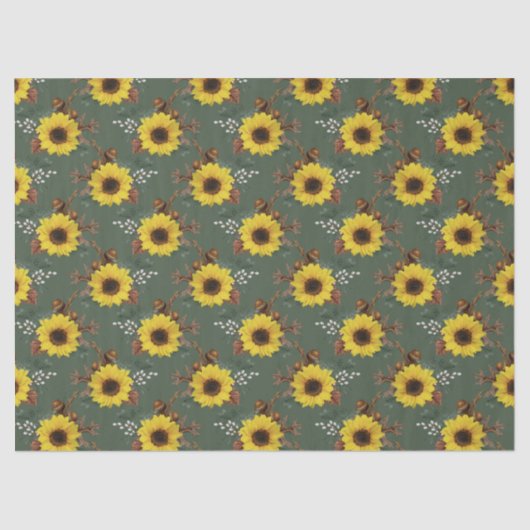 緑のデコパージュのヒマワリとどんぐり 薄葉紙 (正面)