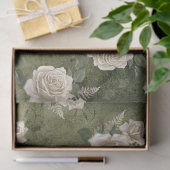 緑のデコページ上の白いバラ 薄葉紙 (ギフト)