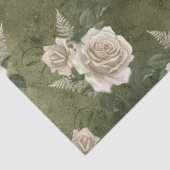 緑のデコページ上の白いバラ 薄葉紙 (詳細)