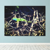 緑のトカゲの引き伸ばしキャンバス印刷 キャンバスプリント (インサイチュ (ウッドフロア))