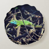 緑のトカゲ写真ピロー ラウンドクッション (裏面)