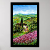 緑のトスカーナの風景の紫の虹彩のフィールド ポスター (正面)