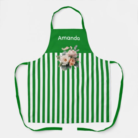 緑のトップと白いストライプフローラ エプロン (正面)