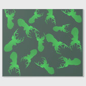 緑のトナカイのクリスマスの休日パターン ラッピングペーパー (フラット)